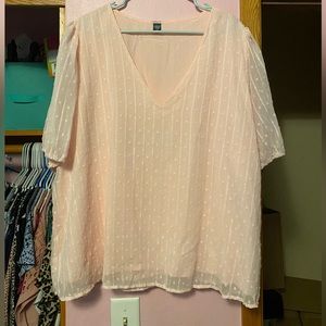 Light Pink Puff Sleeve Swiss Dot Blouse 4x